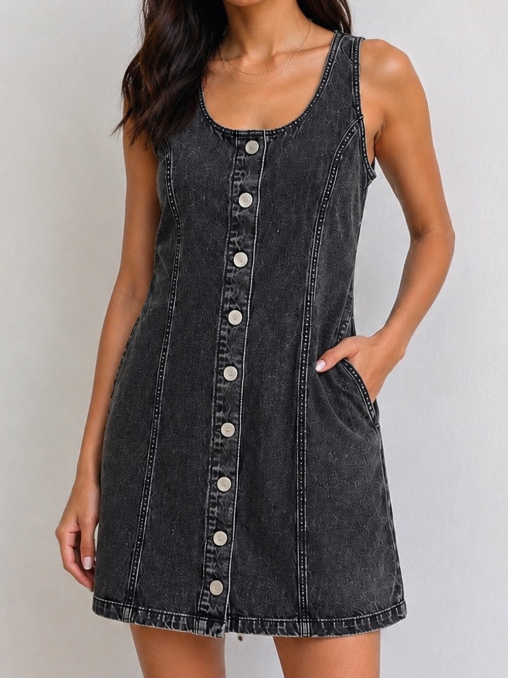 Levi’s Black Washed Denim Button Front Mini Dress Medium NWT